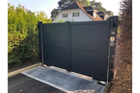 Driveway Gate - Cambridge Double Swing Flat Top - Diagonal Solid Infill - Grey