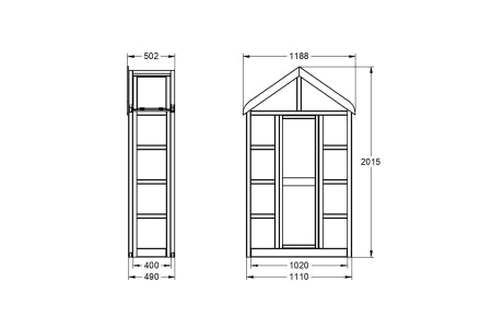 Georgian Greenhouse Plus Auto Vent - 2020 x 1190 x 500mm