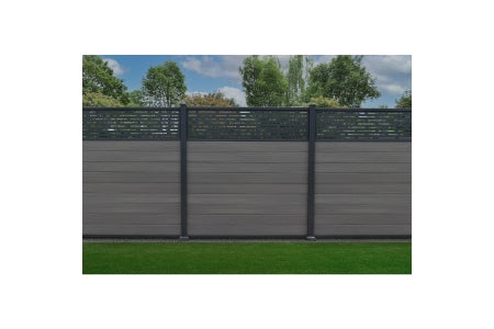 Composite Fence Kit - Piranha Antique Grey With Horizontal Trellis - 6ft Bolt-Down
