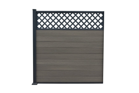 Composite Fence Kit - Piranha Antique Grey With Diagonal Trellis - 6ft Bolt-Down