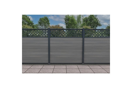 Composite Fence Kit - Piranha Antique Grey With Diagonal Trellis - 6ft Bolt-Down