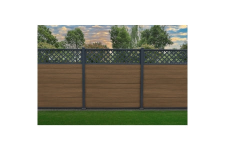 Composite Fence Kit - Piranha Brown Cedar With Diagonal Trellis - 6ft Bolt-Down