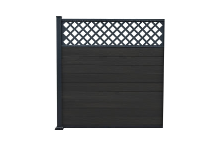 Composite Fence Kit - 6ft Bolt-Down -  Piranha Black Carbon With Diagonal Trellis - 6ft