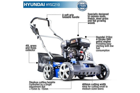 Hyundai Petrol Lawn Scarifier & Aerator 212cc HYSC210