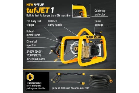 V-TUF HDC140 110V Professional Electric Pressure Washer - 1750psi, 100Bar 8L/min