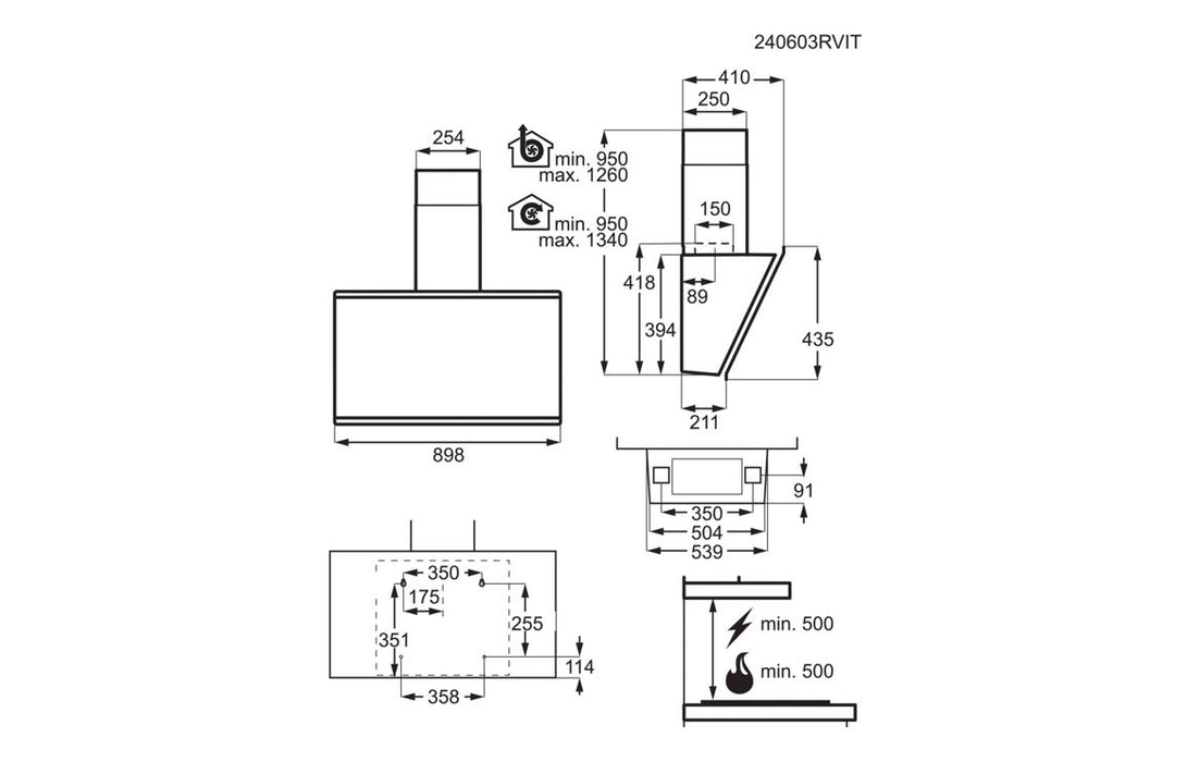 AEG GV77D91SB 90cm Angled Chimney Hood - Black