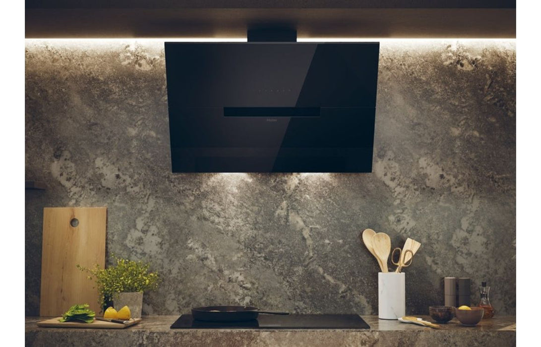 Haier HADG9CBS4BWIFI 90cm Chimney Hood - Black Glass