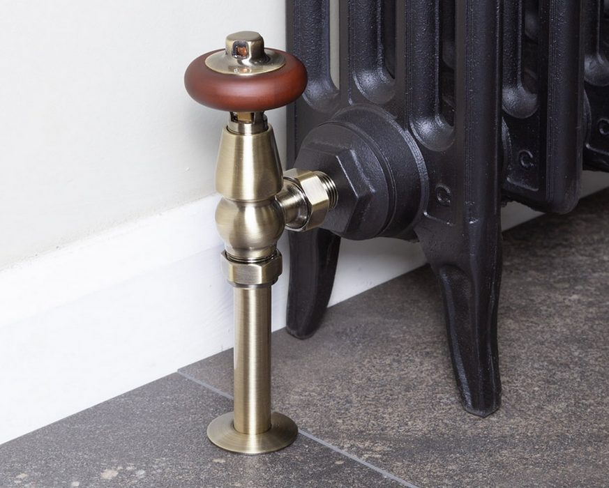 Carron Angled Kingsgrove Thermostatic Radiator Valve- Lacquered Antique Brass