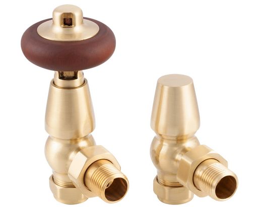 Carron Angled Kingsgrove Thermostatic Radiator Valve- Lacquered Brushed Brass