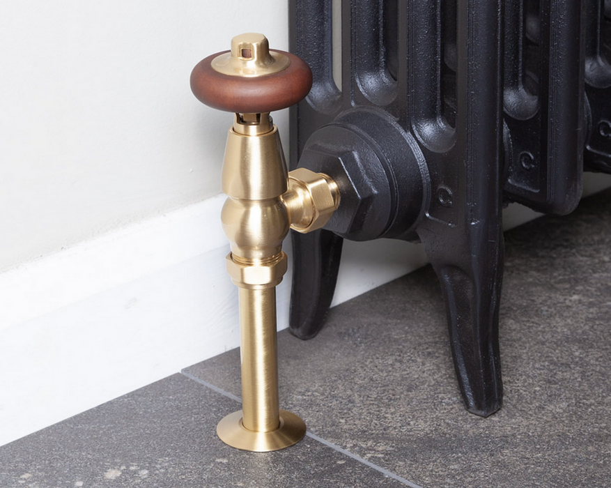 Carron Angled Kingsgrove Thermostatic Radiator Valve- Lacquered Brushed Brass