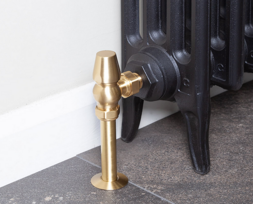 Carron Angled Kingsgrove Thermostatic Radiator Valve- Lacquered Brushed Brass