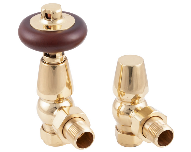 Carron Angled Kingsgrove Thermostatic Radiator Valve- Lacquered Brass