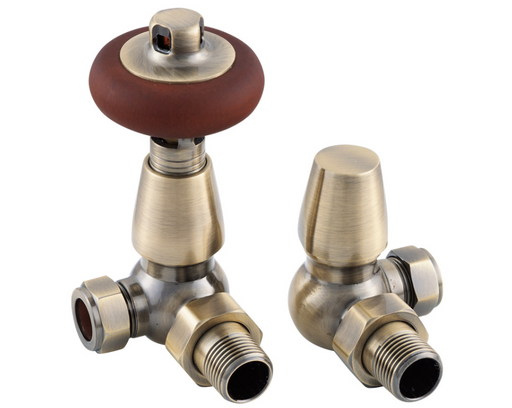 Carron Corner Kingsgrove Thermostatic Radiator Valve- Lacquered Antique Brass