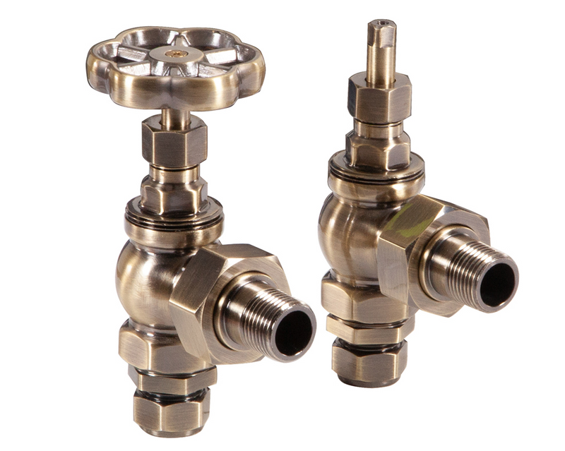 Carron Angled Daisy Wheel Manual Valve- Lacquered Antique Brass