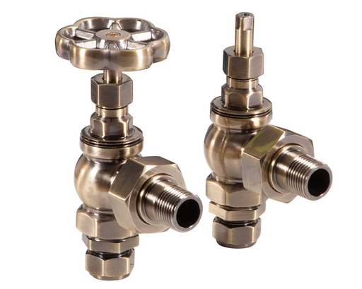 Carron Angled Daisy Wheel Manual Valve- Lacquered Antique Brass