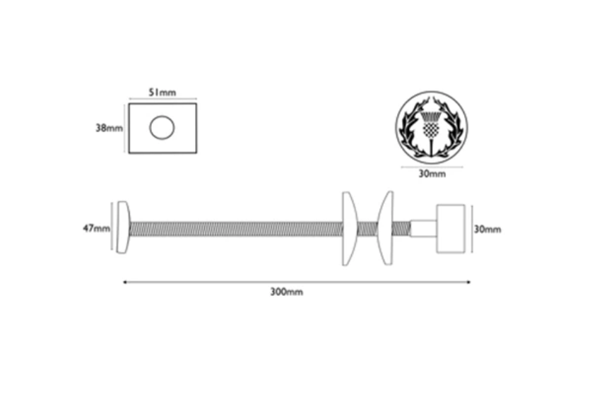 Carron Thistle Wall Stay 300mm- Satin Nickel Finish
