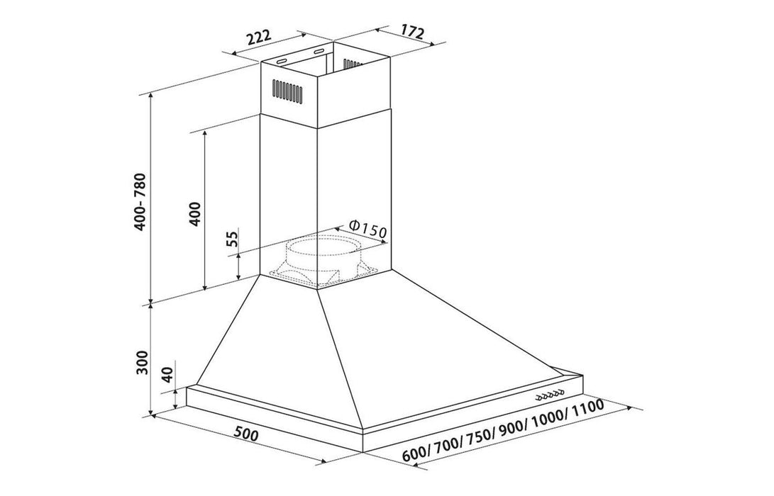 Hoover H300 HCE160X/1 60cm Chimney Hood - St/Steel