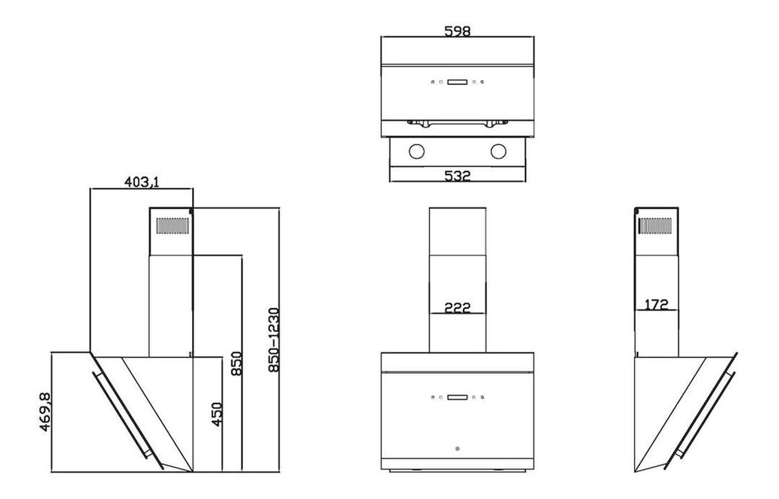 Hoover H500 HDG6DCK3BWIFI 60cm Sloped Chimney Hood - Black Glass