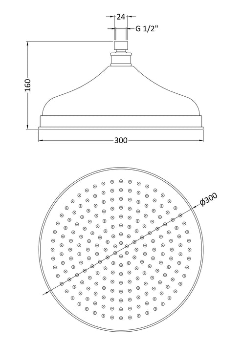 Brushed Pewter 300mm Fixed Shower Head