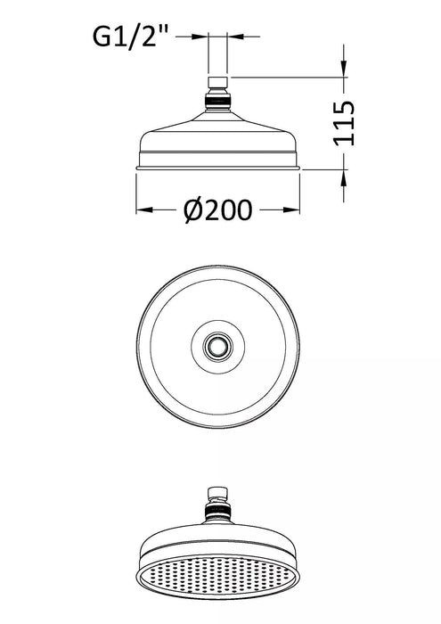 Brushed Pewter 200mm Fixed Shower Head