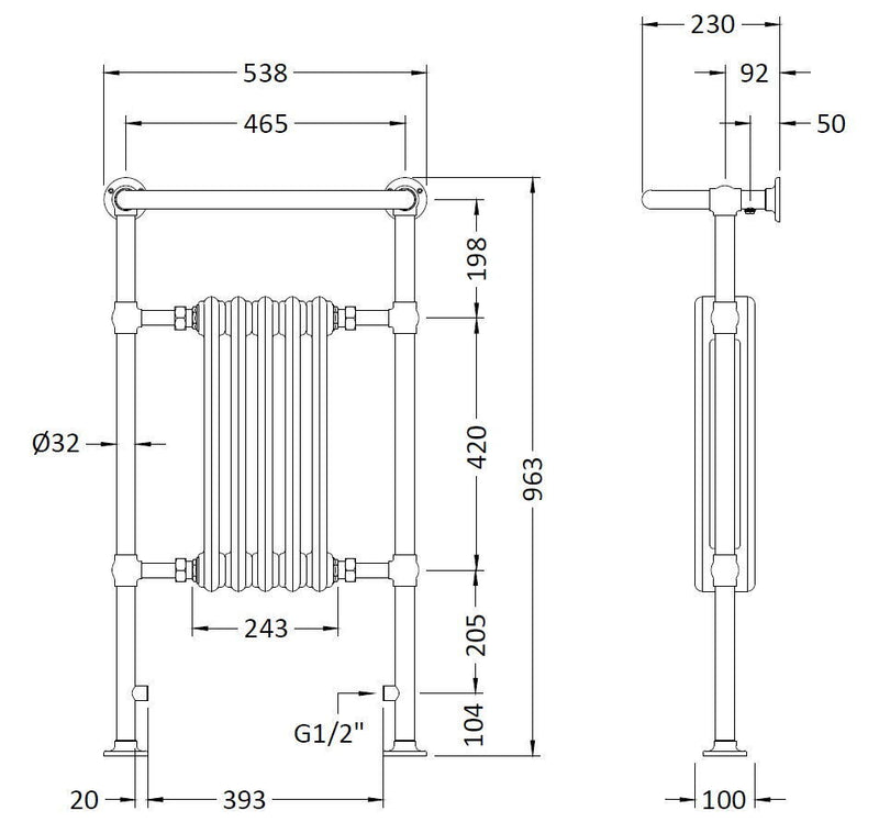Old London Harrow Chrome / White 963mm x 538mm Vertical Traditional Column Radiator