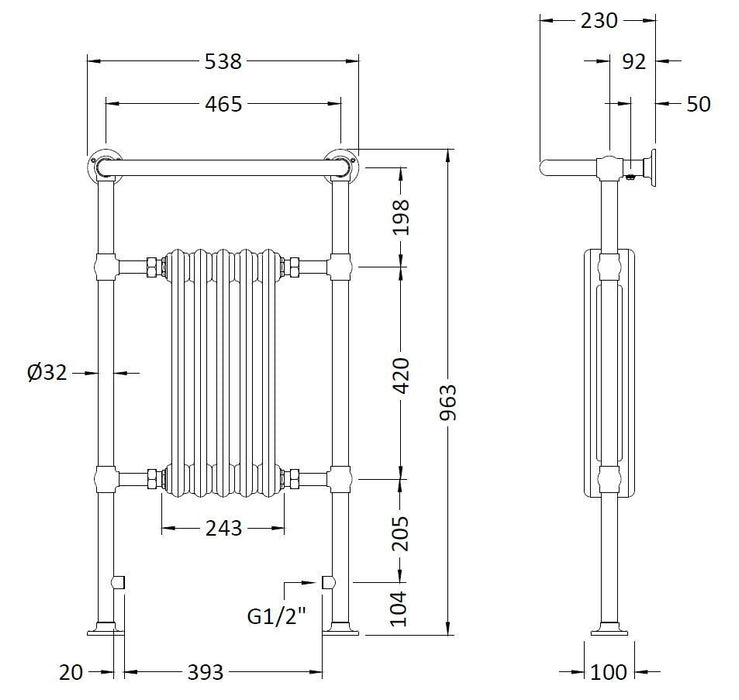 Old London Harrow Chrome / White 963mm x 538mm Vertical Traditional Column Radiator
