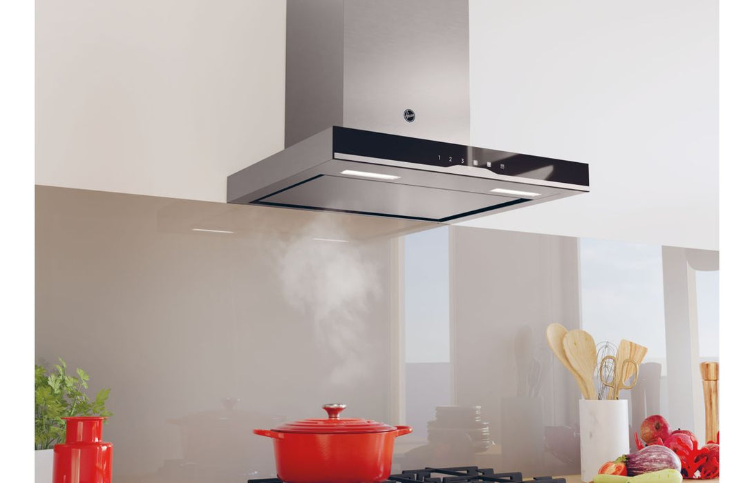 Hoover H500 HTS6CBK5XWIFI 60cm T-Shape Chimney Hood - Black Glass & St/Steel