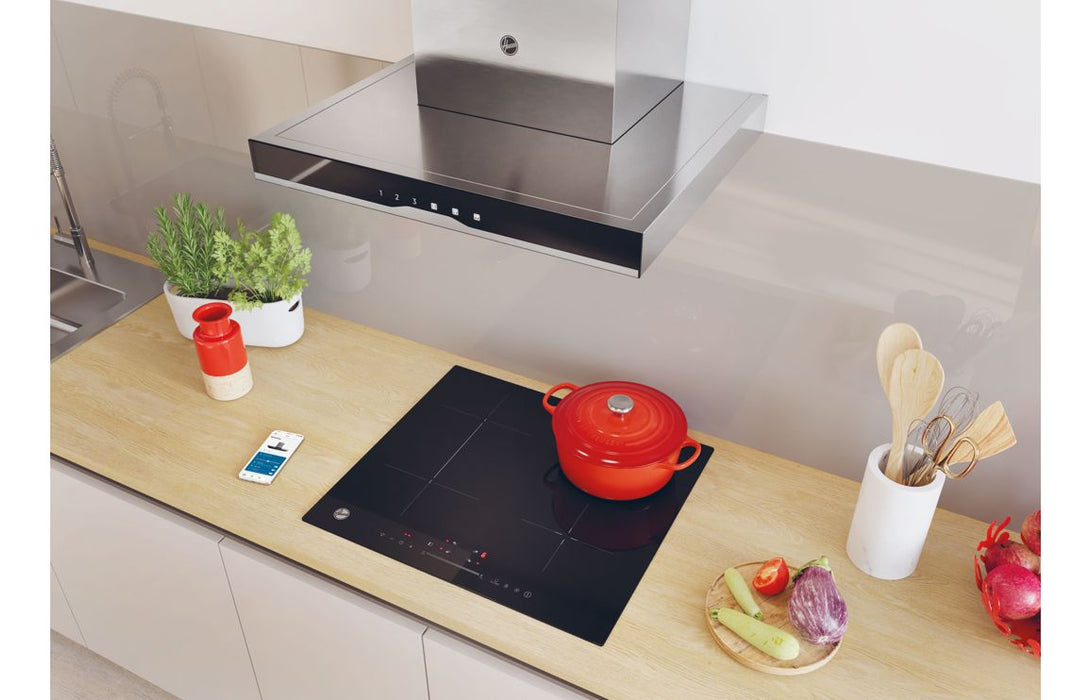 Hoover H500 HTS6CBK5XWIFI 60cm T-Shape Chimney Hood - Black Glass & St/Steel