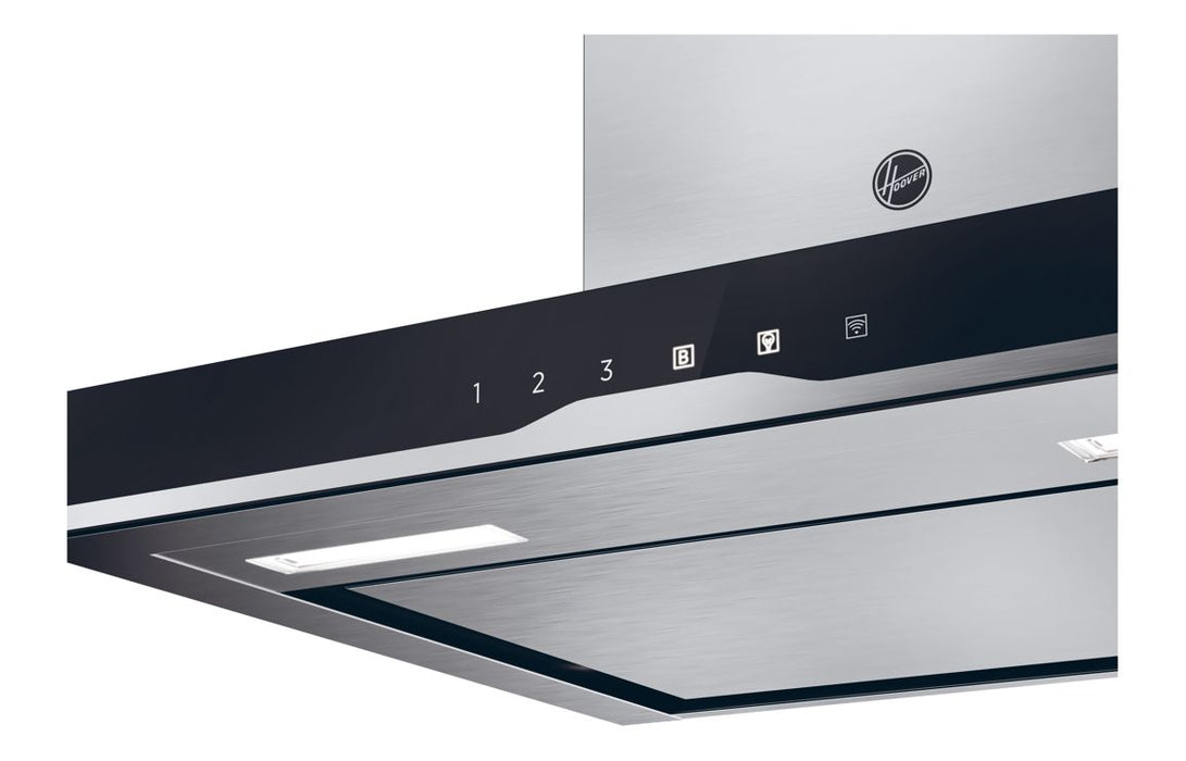 Hoover H500 HTS6CBK5XWIFI 60cm T-Shape Chimney Hood - Black Glass & St/Steel