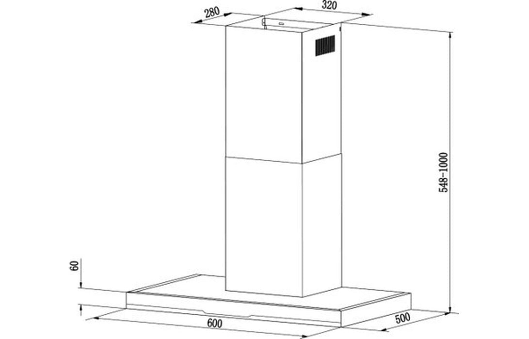 Hoover H500 HTS6CBK5XWIFI 60cm T-Shape Chimney Hood - Black Glass & St/Steel