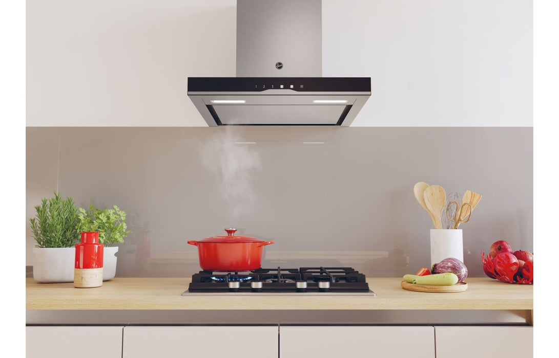 Hoover H500 HTS6CBK5XWIFI 60cm T-Shape Chimney Hood - Black Glass & St/Steel