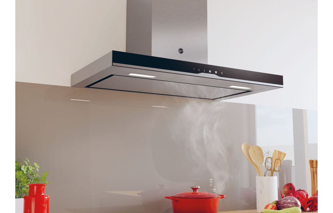 Hoover H500 HTS9CBK5XWIFI 90cm T-Shape Chimney Hood - Black Glass & St/Steel