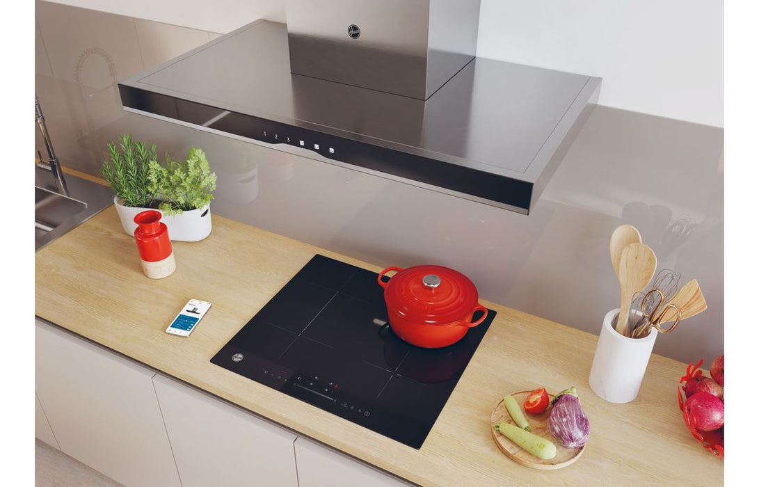 Hoover H500 HTS9CBK5XWIFI 90cm T-Shape Chimney Hood - Black Glass & St/Steel