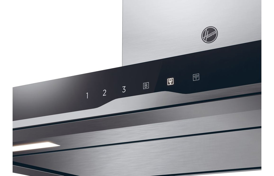 Hoover H500 HTS9CBK5XWIFI 90cm T-Shape Chimney Hood - Black Glass & St/Steel