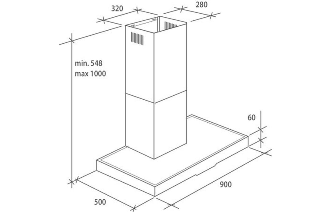 Hoover H500 HTS9CBK5XWIFI 90cm T-Shape Chimney Hood - Black Glass & St/Steel