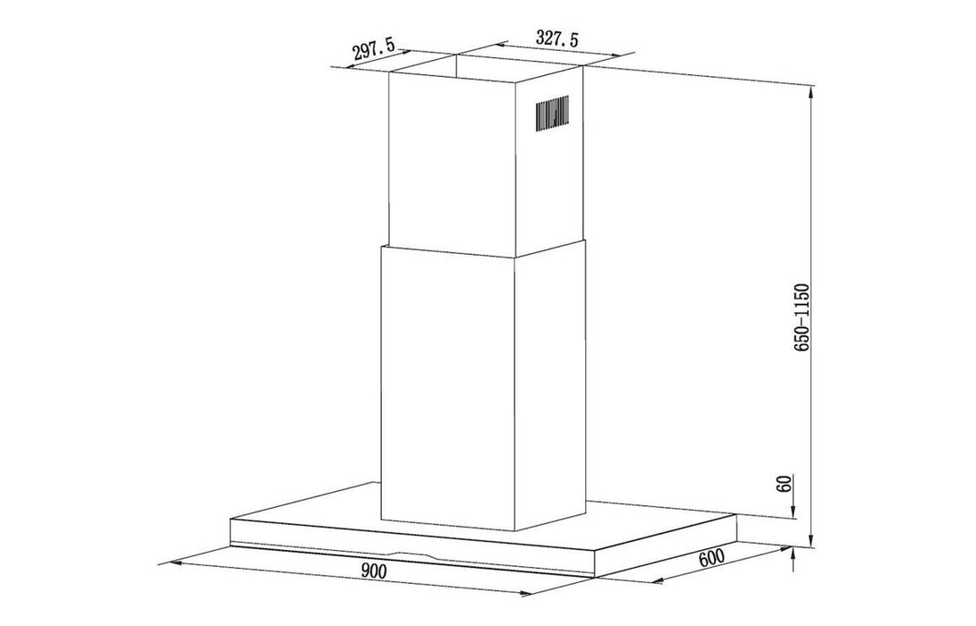 Hoover H500 HTSI9CBK5XWIFI 90cm T-Shape Island Hood - Black Glass & St/Steel