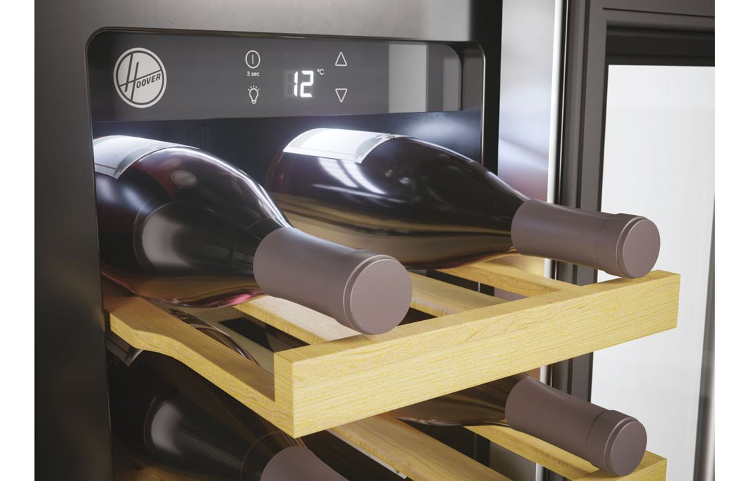 Hoover H500 HWCB 30 UK/N 30cm Wine Cooler - Black Glass & St/Steel