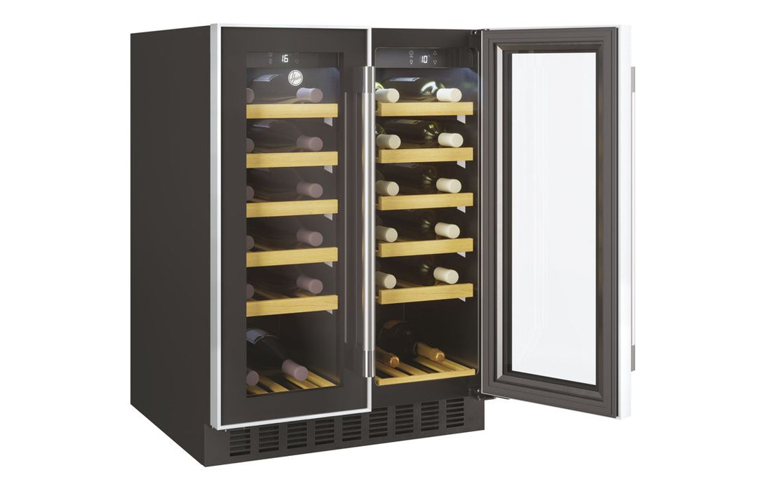 Hoover H500 HWCB 60D UK/N 60cm 2-Door Wine Cooler - Black Glass & St/Steel