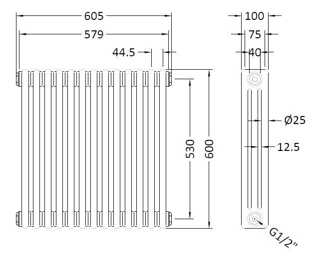 Colosseum White 605mm x 600mm Vertical Column Radiator