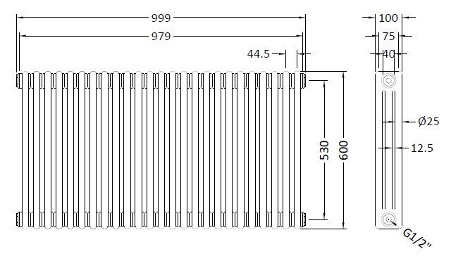 Colosseum White 1000mm x 600mm Vertical Column Radiator