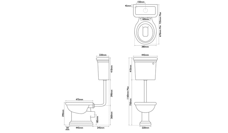 Hurlingham Hampton Low Level Traditional Toilet- WC, Cistern & Pan