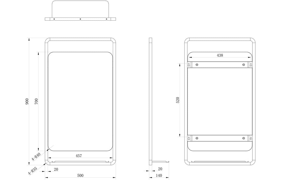 Hana 500mm Rectangle Mirror w/Shelf