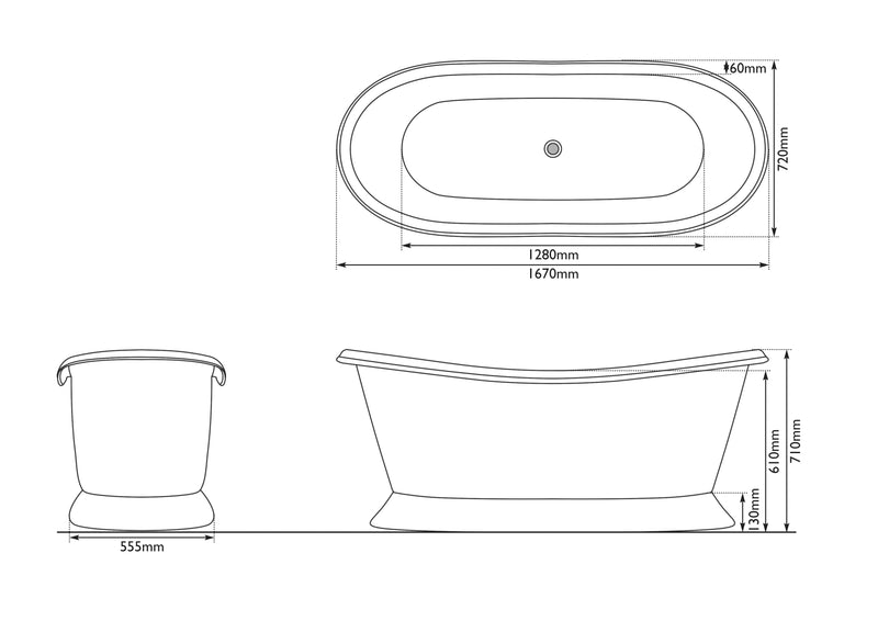 Hurlingham Hammered Copper Bateau Bath 1670x720 Freestanding Made To Order Bathtub