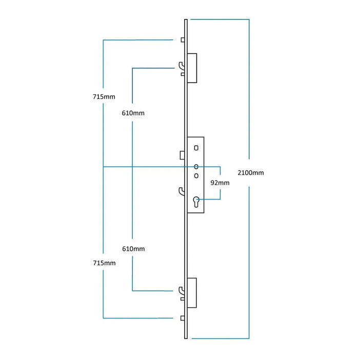 Era 8000 35/92 3 Hook/2 Roller Multi Point Lock 16mm F/plate(105)
