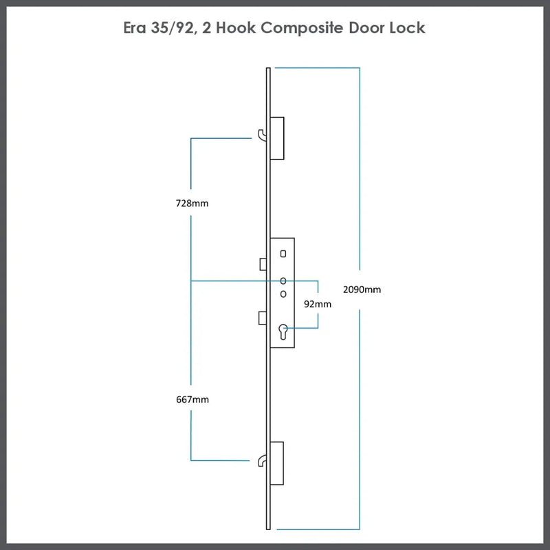Era 45/92 2 Hook Composite Door Lock C/W White Faceplate