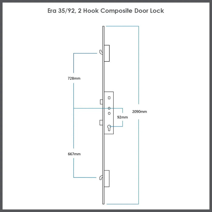 Era 45/92 2 Hook Composite Door Lock C/W White Faceplate