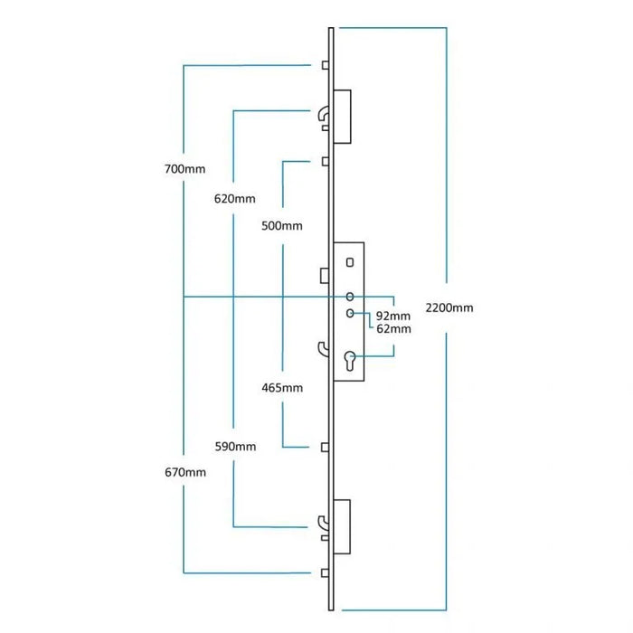 Fullex 35/92 3 Hook 4 Roller C/W Anti Jemmy Bolt Extendable 16mm Faceplate Door Lock (1250)