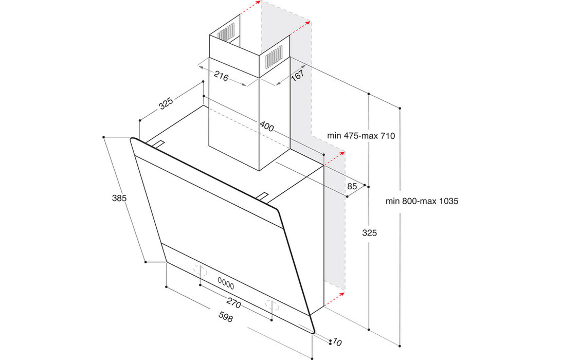 Indesit IHVP 62F LT K 60cm Angled Chimney Hood - Black