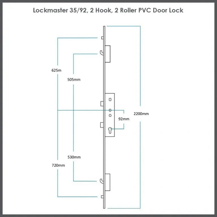 Lockmaster Pls45 2 Hook 2 Roller 35mm 92mm Extendable Silver Triklad (Outbound Rollers)