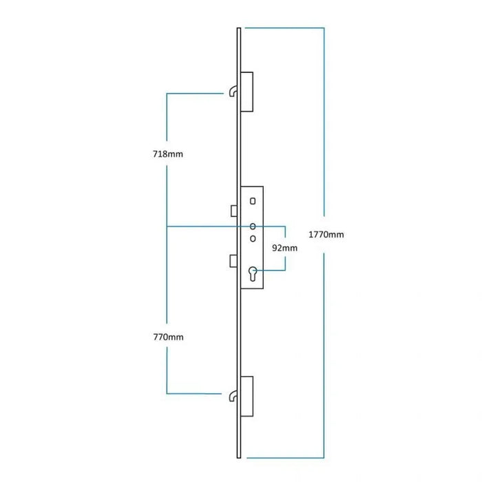 Winkhaus Cobra 35/92 2 Hook 20mm Faceplate Radius End Door Lock